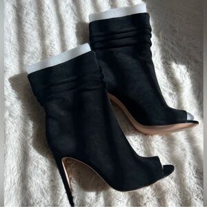 Halston Heritage Black and White Peep-Toe Heeled Boots
